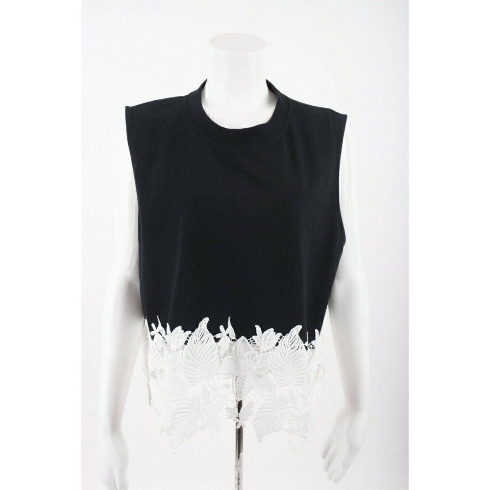 Derek Lam 10 Crosby Women's Lea Lace Crochet Trim Top Sleeveless Shirt Black NWT